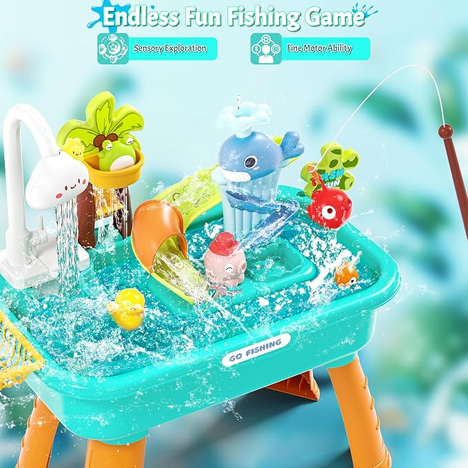 2026 Upgraded Kitchen Sink Toys, Water Table for Toddlers 1-3 3-5, Water Table for Kids Ages 4-8, Toddler Water Play Table|Beach Outdoor Toys, Summer Gift for Girl Boy 3 4 5 6 7 8, Orange&Green