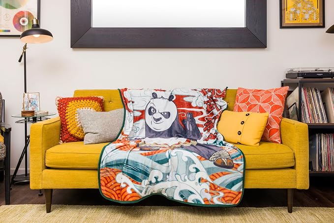 Silver Buffalo Kung Fu Panda Chinese Characters Featuring Po 45" x 60" Fleece Throw, Soft and Cozy Blanket, 180 GSM