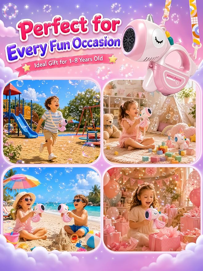 Unicorn Automatic Bubble Machine for Toddler Kid Princess Toy Age 3 4 5 6 7 8 Year Old Little Girl Boy Gift Maker Blower Summer Outdoor Burbujas Niñas Easter Christmas Birthday Present Pink