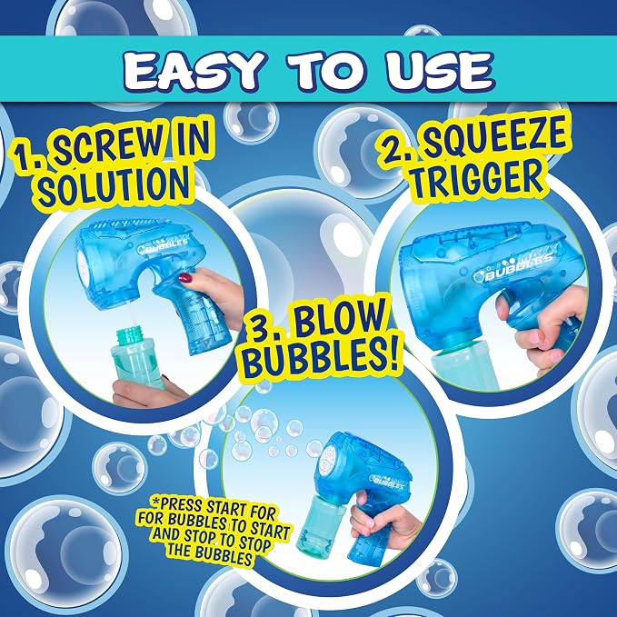 Light Up Bubble Blaster – Auto Bubble Blower for Kids, Outdoor Summer & Pool Party Toy (Includes 4oz Solution, Receive One Blaster - Color at Random)