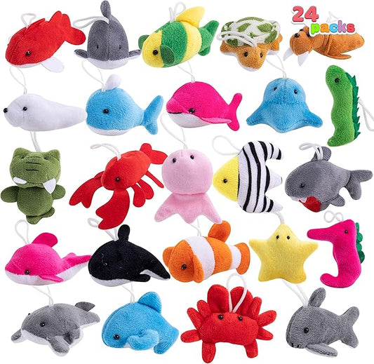JOYIN 24 Pcs Mini Sea Animal Plush Toys (24 Units 3" Each), Stuffed Sea Animal Bulk for Kids Birthday Party Favors, Pinata Fillers, Goodie Bag Fillers, School Prizes,Carnival Party Supplies