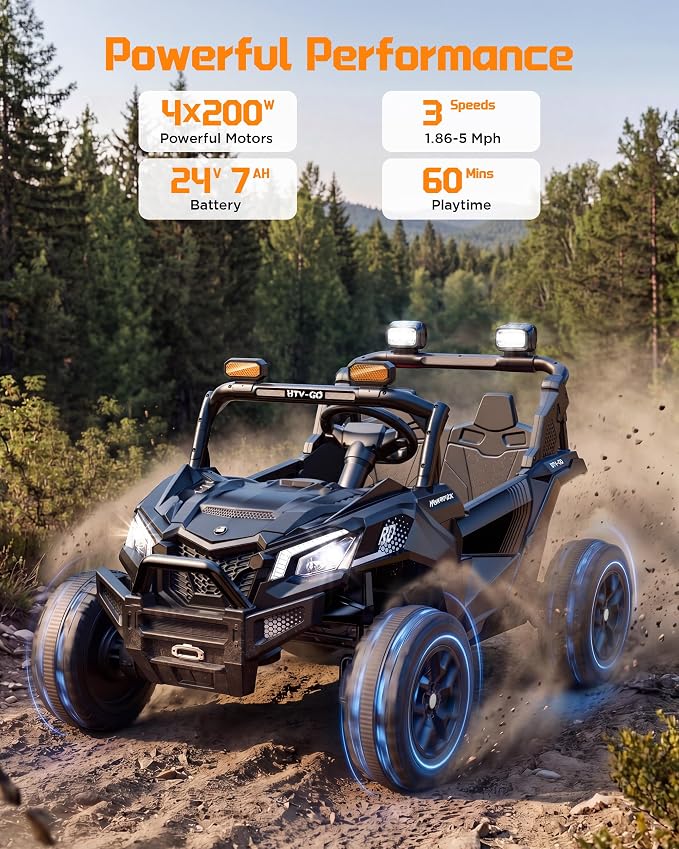 Firstness 24V Remote Control Ride on Cars for Kids 800W Toddler Electric Car Two Seater Ride on Toys with LED Lights, Music, 3 Speed Mode, Electric Vehicle Ride On Truck Car for Kids Ages 3-8, Black