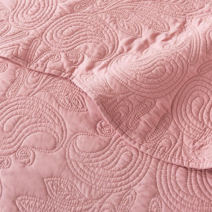 HoneiLife Quilt Sets King Size - 3 Piece Microfiber Quilt Set Lightweight Bedspreads Reversible Coverlets Rustic Bed Cover King Quilt Bedding Set All Season Quilts-Pink