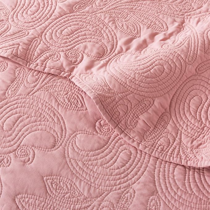 HoneiLife Queen Quilt Bedding Set - 3 Piece Microfiber Quilt Sets Lightweight Bedspreads Reversible Coverlets Rustic Bed Cover Floral Bedding Set All Season Quilts-Pink