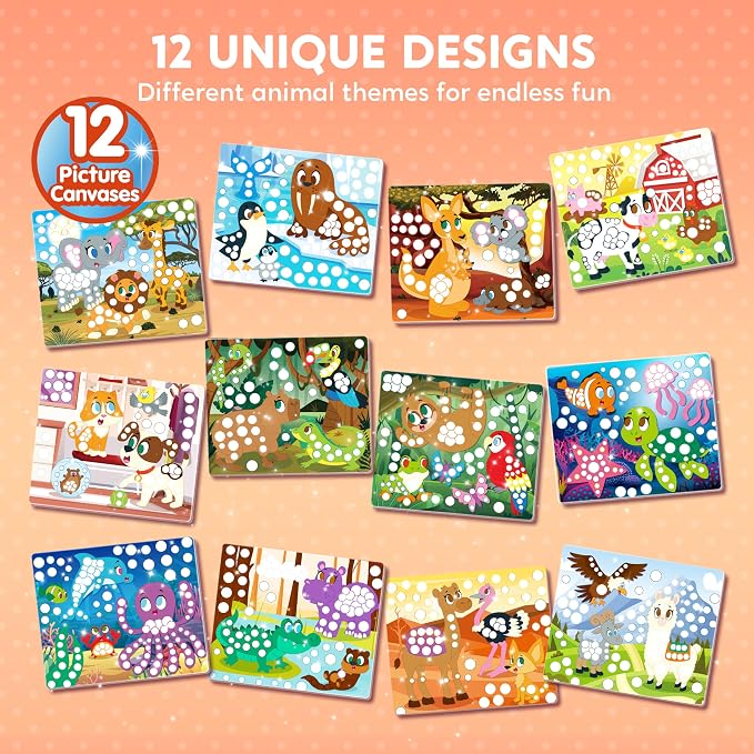 Klever Kits Dot Art Kit for Kids, No Mess Sticker for Toddlers 3-7, Craft Kits, DIY Creative Activity, Travel Toy, Birthday Gifts for Boys Girls (Animal)