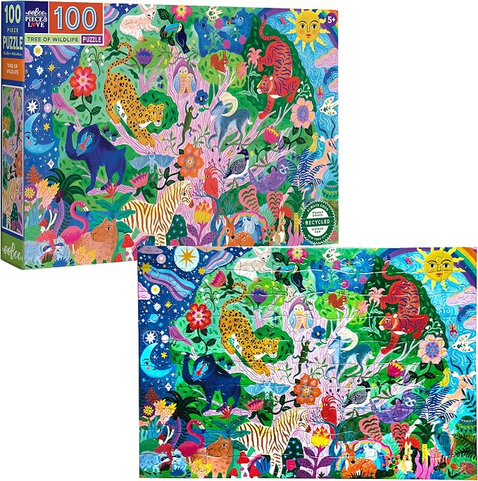 eeBoo 100 Piece Puzzle for Kids - Tree of Wildlife Children's Puzzle Nature Themed, Large Pieces for Small Hands to Develop Motor Skills
