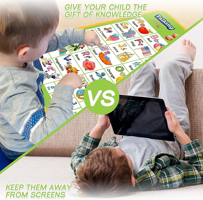 Electronic Alphabet Wall Chart, Talking ABC, 123s, Music Poster, Kids Montessori Toys for Toddlers 2-4, Interactive Educational Toddler Toy, Learning Gift for Age 1 2 3 4 5 Year Old Boys Girls - Green