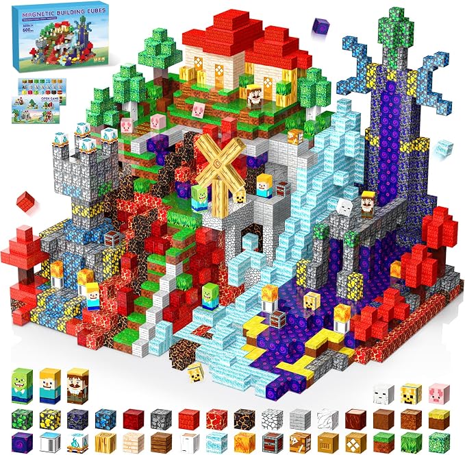 Magnetic Blocks - 600 PCS Magnetic Building Blocks Cubes, Magnet Toys for Kids Age 3+, Toy Building Set for Kids, Magnets Stacking Construction Easter Birthday Gifts for Boys Girls Age 4-8, 8-12