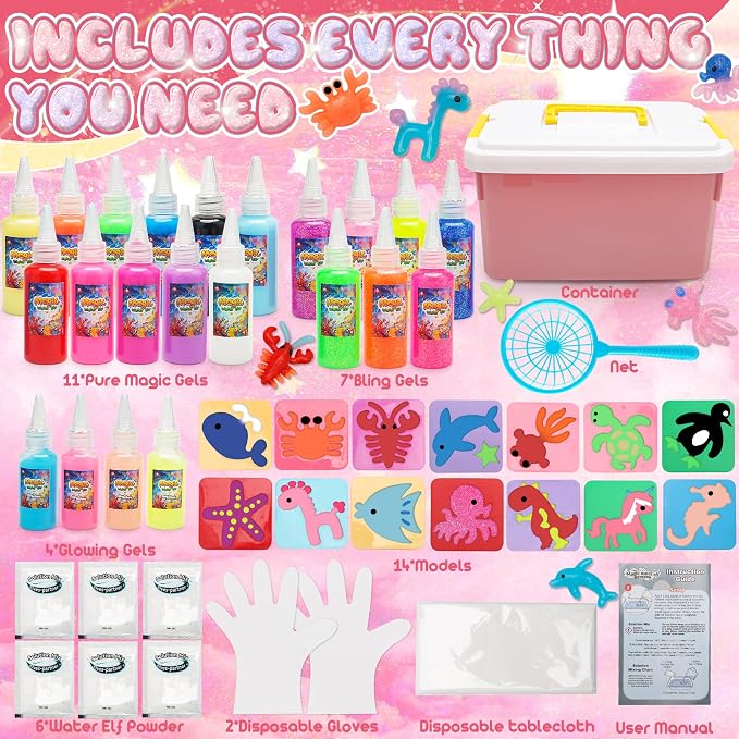 HunDun Magic Water Elf Toy Kit Gifts for Kids,Large Capacity Aqua Fairy Water Gel Kit for Kids with 22 Gels,Fun DIY Craft Kit,Squishy Maker,Make Your Own Squishies,Magic Water Pets