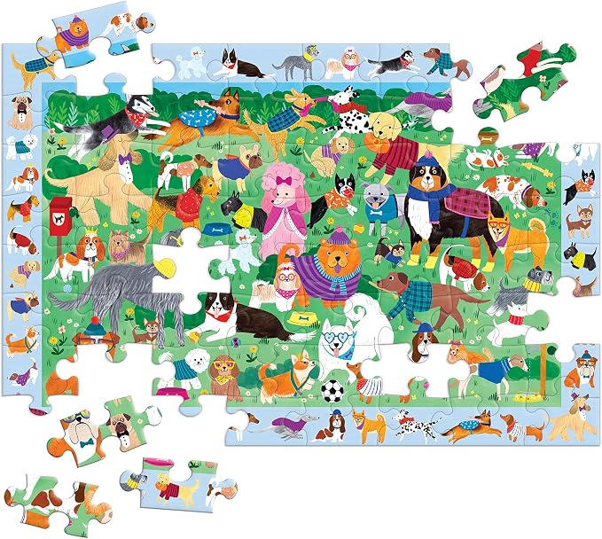 Mudpuppy Doggie Days — 64 Piece Search & Find Puzzle Jigsaw Puzzle Featuring A Variety of Dogs and Puppies and Over 40 Hidden Images to Find for Ages 4+