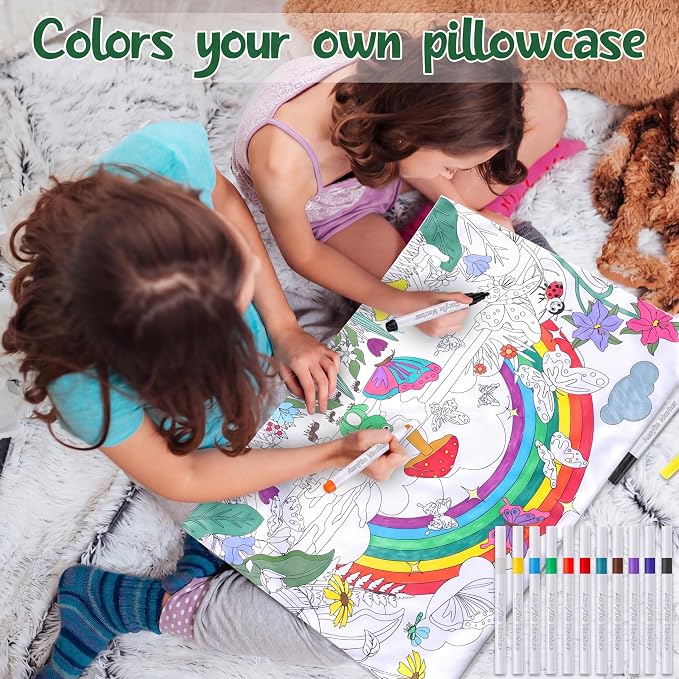 Mindsoft Coloring Craft Coloring Pillowcase Pillow Covers with 12 Pcs Markers Pens for Decoration Supplies Craft, 28.7 x 19.7 Inch (Butterfly)