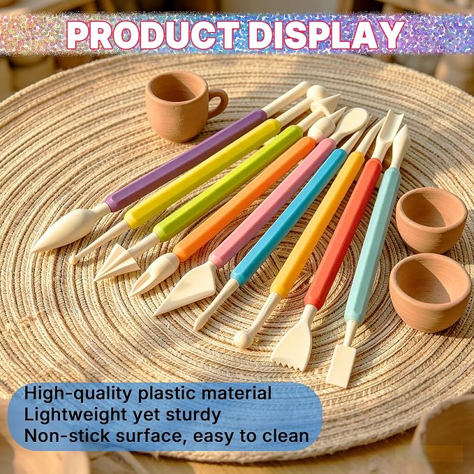 ZILVIAZ 9PCS Clay Sculpting Tools Set, Double-Ended Plastic Modeling Tools for Air Dry & Polymer Clay, Safe Easy-Grip Kit for Kids & Adults Beginners DIY Craft & Cake Decorating, Colorful