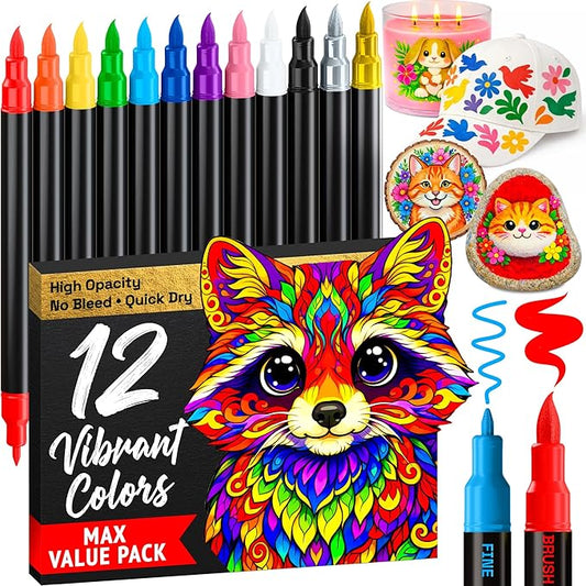 ARTISTRO 12 Acrylic Paint Markers - Paint Pens for Drawing - For Fabric, Rock, Glass, Wood, Molds - Arts & Crafts Gift for Adults, Teens, Kids, Classroom Must Haves & School Supplies