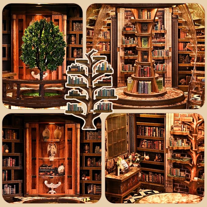 DIY Miniature House Kit, Book Nook Kit, 3D Wooden Puzzles Bookshelf Craft Kits, Dollhouse Kit with LED Light, Mini Building Kit for Adults Teen to Build (Dreamy Bookstore)