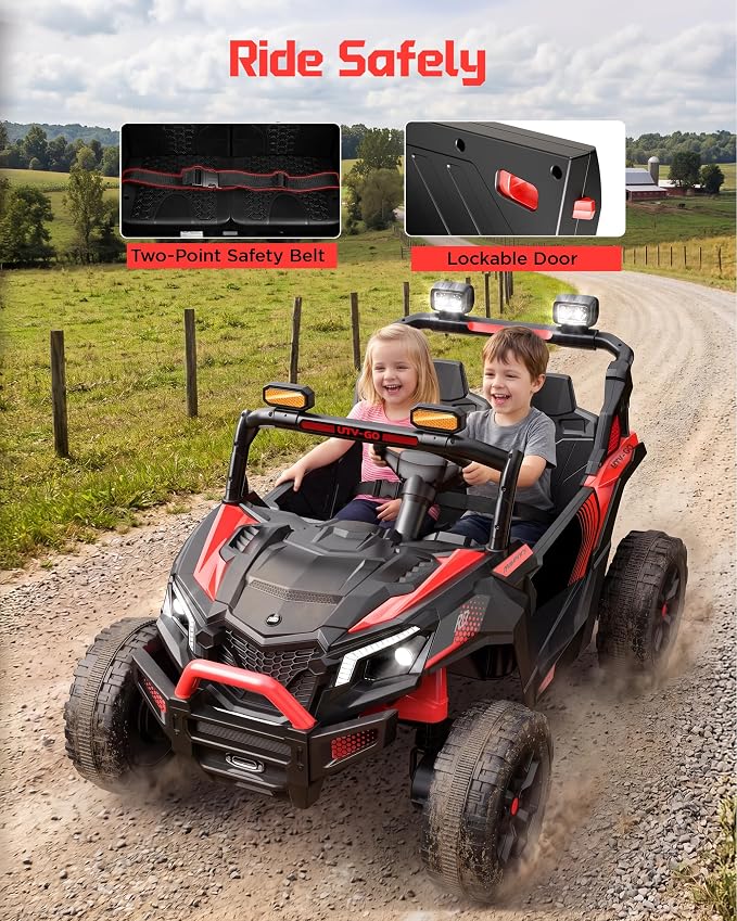 Firstness 24V Remote Control Ride on Cars for Kids 800W Toddler Electric Car Two Seater Ride on Toys with LED Lights, Music, 3 Speed Mode, Electric Vehicle Ride On Truck Car for Kids Ages 3-8, Red