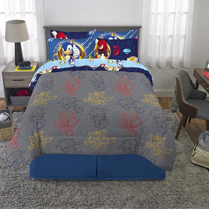 Franco Kids Bedding Super Soft Comforter and Sheet Set with Sham, 7 Piece Full Size, Sonic The Hedgehog
