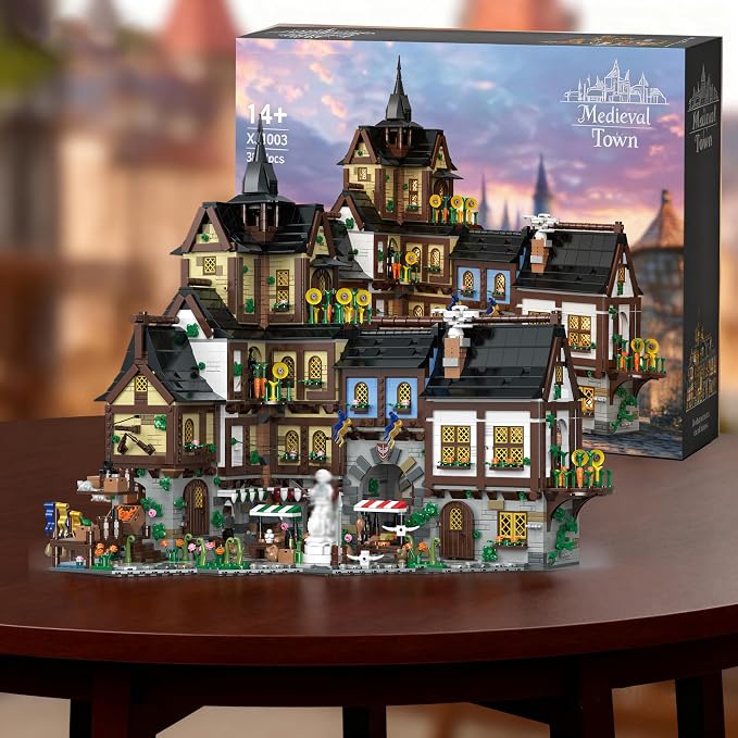 Medieval Town Center Building Set for Adult, Architecture Viking Village Town Center Building Block, House Collection Toy, Creative Present for Adults and Teen(3867PCS)