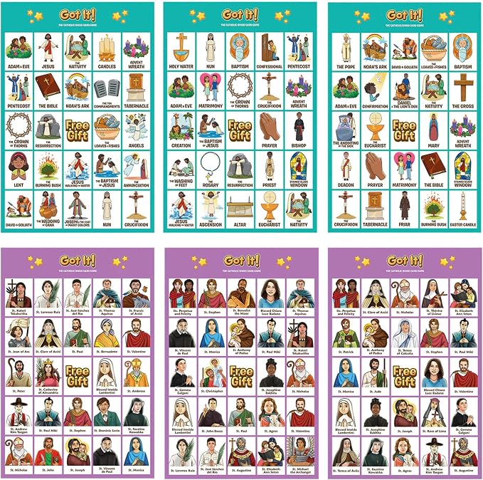Got It! The Catholic Bingo Game - 2-in-1 Saints & Church Edition - 24 Double-Sided Laminated Cards with Real Chips & Storage Bag - Educational Faith Based Gift for Kids, Teens & Families - Ages 6+