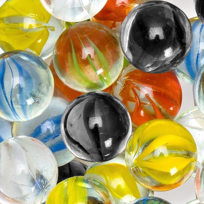 Yellow Mountain Imports 60 Pieces Translucent Chinese Checkers Glass Marbles with Petal Design - 14 Millimeters