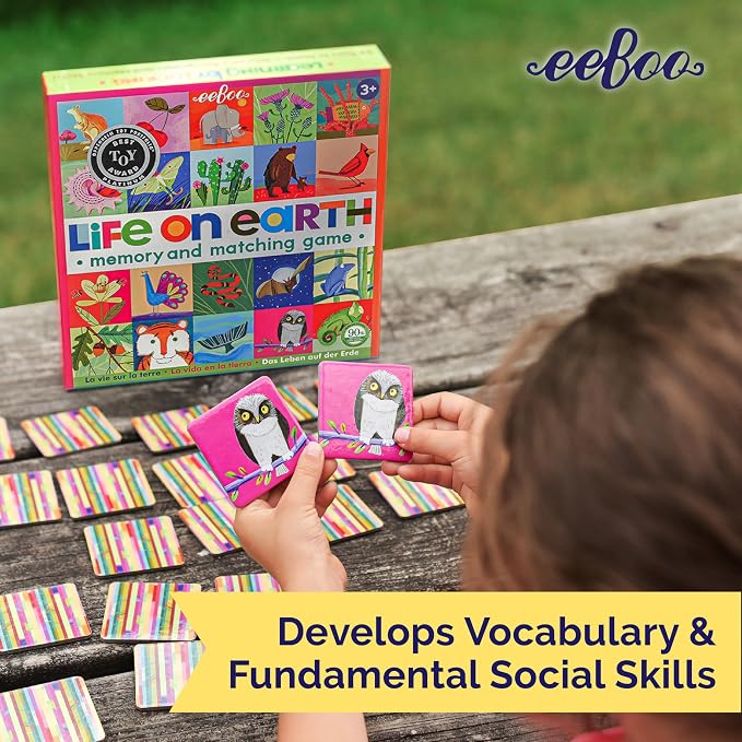 eeBoo: Memory and Matching Game - Life on Earth- 24 Pairs, Develops Recognition, Concentration, Memory & Vocabulary Skills, Age 3+