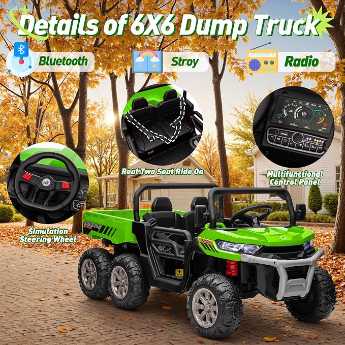 24V Ride on Dump Truck, XL 2 Seater Ride on Cars with Remote Control, 4x200W Powerful Motors, 6-Wheel Suspensions, Electric Dump Bed, Shovel, Kids UTV for Boy Girl
