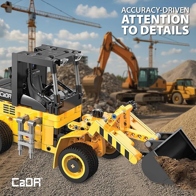 CADA Bricks Front Loader Tractor Building Kit – 403 Pieces Mini Engineering Loader Construction Set with Articulated Steering and Moving Bucket