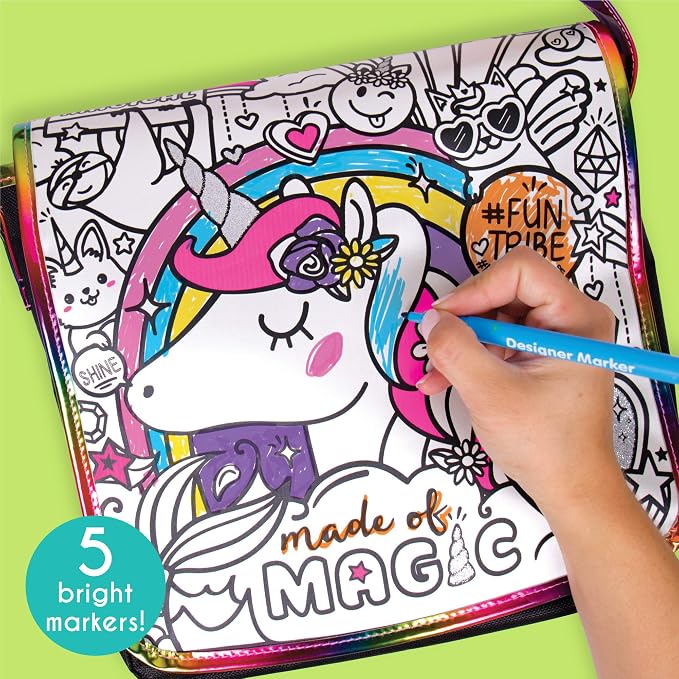 Just My Style Color Your Own Unicorn, Personalized Doodle Messenger Bag with Adjustable Strap, Great for School & Errands, Gift Ideas for Girls, Crafts Activity for Kids Ages 6, 7, 8, 9