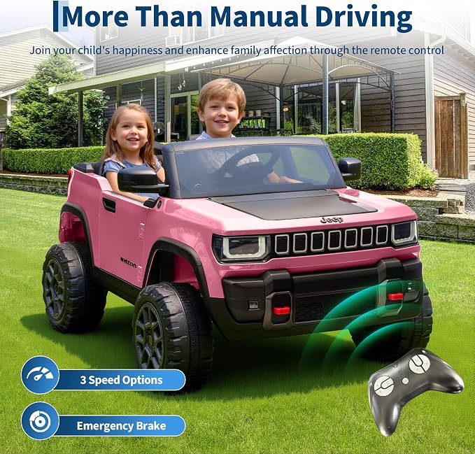 Garvee 24v Licensed Kids Ride on Car, 2 Seater Electric Truck for Big Kids with Parent Remote Control, 3 Speeds, Bluetooth Music, LED Lights for Ages 3-8