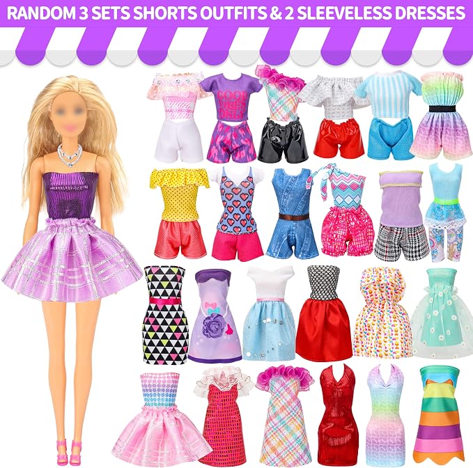 Style Shine Doll Clothes and Accessories Kit,4 Wedding Gowns 2 Evening Dresses 8 Fashion Dresses 6 Set Casual Outfit Top and Pant 2 Swimsuit,18 Hanger 10 Shoe 20 Accessories Toys for Girls Kid Gift