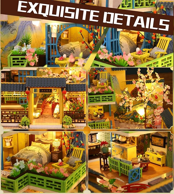 Spilay Dollhouse DIY Miniature Wooden Furniture Kit,Mini Handmade Big Castle Model with Dust Cover & Music Box,with dust Cover 1:24 Scale Creative Doll House for Adult Gift
