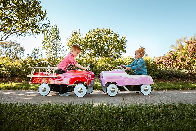 Kid Trax Classic Pink Pedal Car for Girls, Ages 3-5, Durable Steel, 60lbs Max, Easy Assemble, Indoor/Outdoor Ride-On Toy, Toddler Ride-On, Vintage Style, Rubber Tires, Functional Steering