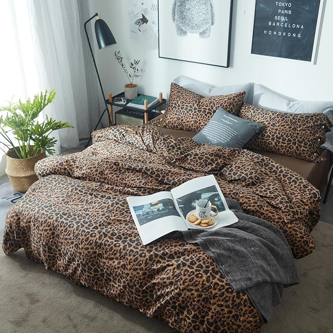 Leopard Print Twin XL Comforter Set 3 Pieces Animal Cheetah Printed Comforter with 2 Pillowcases Fluffy Soft Microfiber Bedding Set Farmhouse Leopard Comforter Set Boho Bed Comforter Twin XL Size