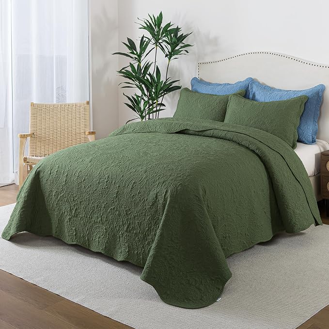 HoneiLife King Quilt Bedding Sets - 3 Piece Microfiber Quilt Sets Lightweight Bedspreads Reversible Coverlets Rustic Bed Cover Quilt King Size Fall/Winter Quilts