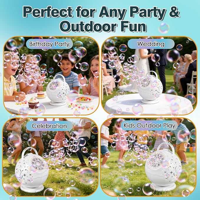Rechargeable Galaxy Bubble Machine for Kids, 90°/360° Rotating Bubble Maker with Remote Control, 7-Color LED Light,Type-C Bubble Blower for Birthday Party, Wedding, Outdoor Play (Globe)
