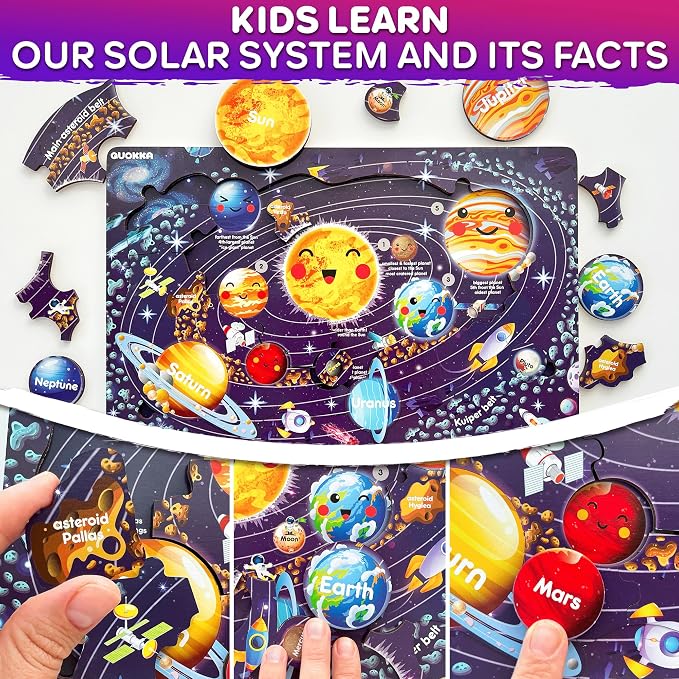 QUOKKA Puzzles for Kids Ages 4-6 - 3 Set Toddler Wooden Puzzles for Kids Ages 3-5- Learning United States Toys for Childrens 6-8 - Educational Toys for 3 Year Old Boys and Girls - Award Winning