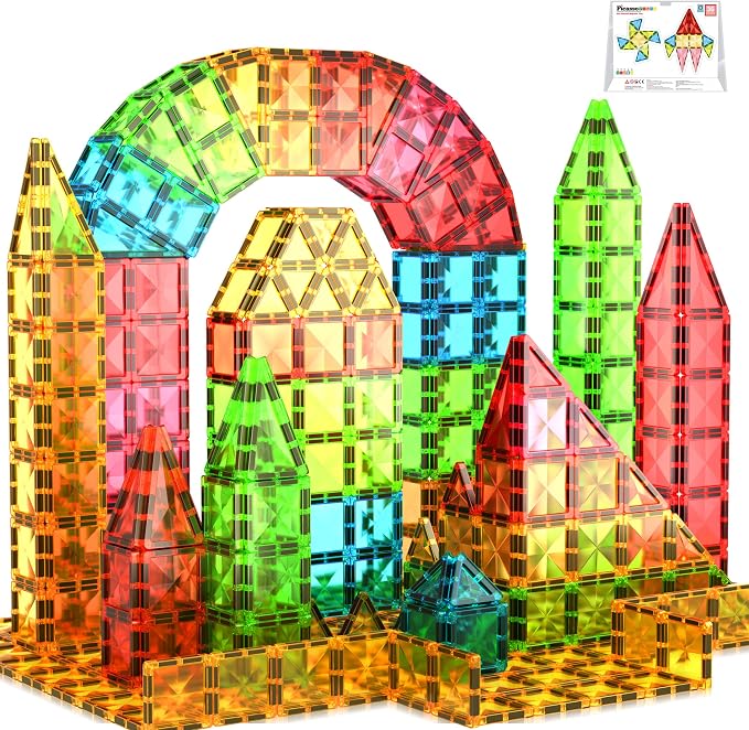 PicassoTiles 36pcs Mini Size Magnetic Tiles Magnet Toys Diamond Series Sensory Construction Building Blocks Set STEM Learning Travel Size Educational Toy for Kids Boys Girls Toddlers Age 3+ PTM36