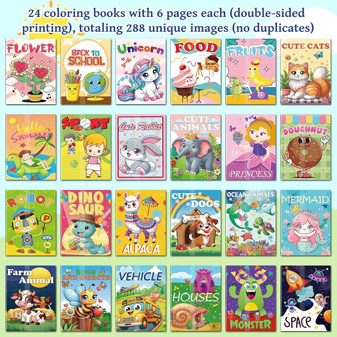 Kalysky 24 Pack Mini Coloring Books with Stackable Rainbow Crayons for Kids Ages 4-12 | Birthday Party Favors, Goodie Bag Stuffers,Classroom Prizes,Return Gift–Bulk Coloring Activity Set for Toddlers