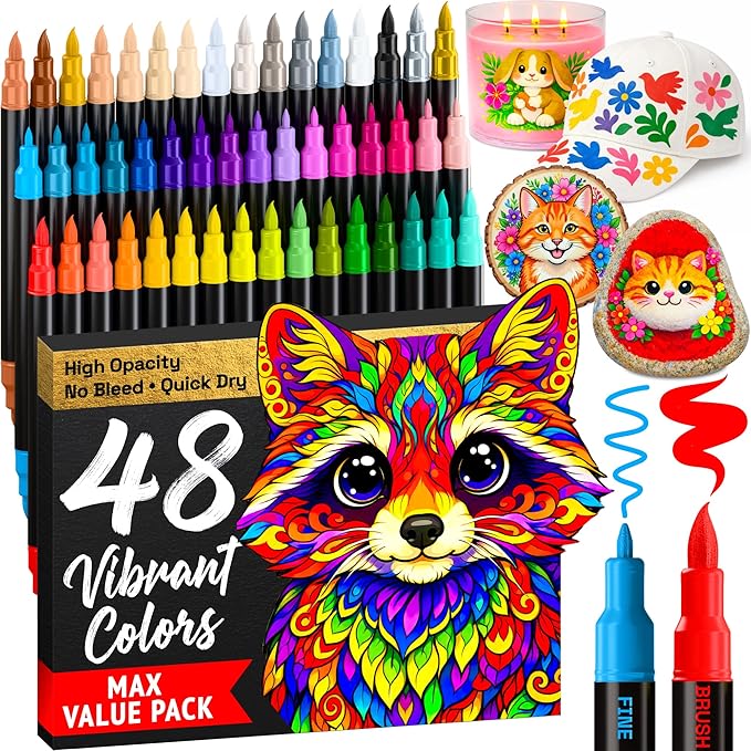 ARTISTRO 48 Acrylic Paint Markers - Paint Pens for Drawing - For Fabric, Rock, Glass, Wood, Molds - Arts & Crafts Gift for Adults, Teens, Kids, Classroom Must Haves & School Supplies
