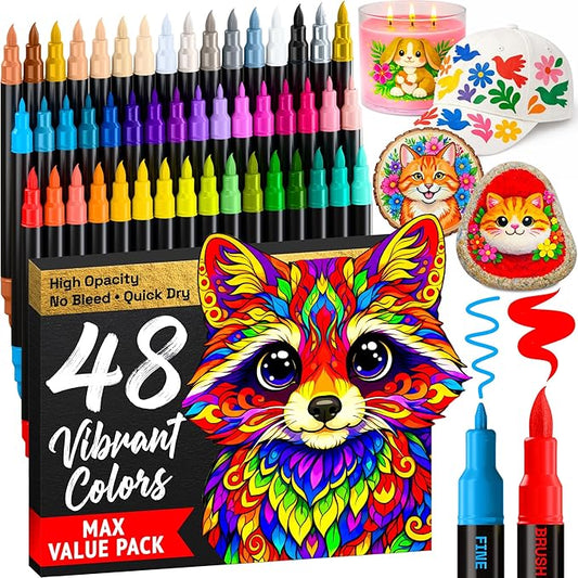 ARTISTRO 48 Acrylic Paint Markers - Paint Pens for Drawing - For Fabric, Rock, Glass, Wood, Molds - Arts & Crafts Gift for Adults, Teens, Kids, Classroom Must Haves & School Supplies