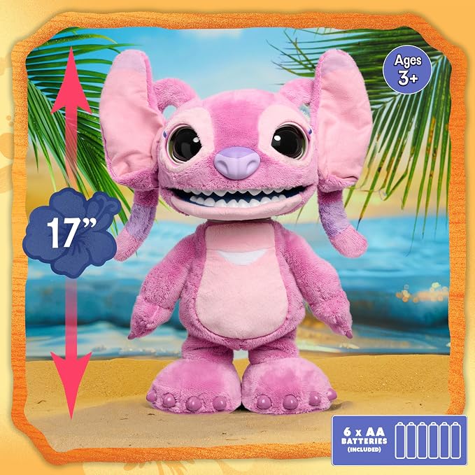 Disney Stitch Ultimate Angel Interactive 17" Plush Toy, 100+ Sounds & Reactions, Moves Like a Real-Life Angel, Toy for Fans, Girls, Kids, 3 and Up by Just Play