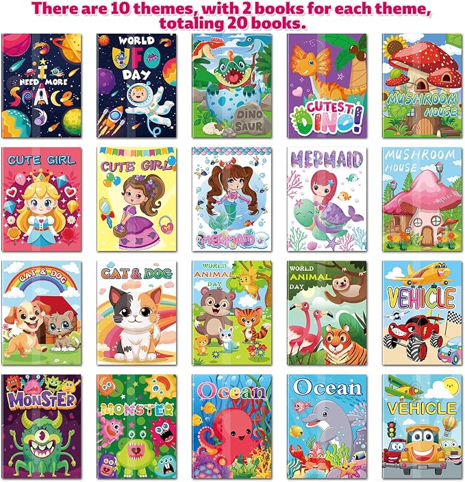 Elfew Small Coloring Books for Kids Ages 4-8, 3-5, 20 Pack Bulk | 5.1x6.7 Inches, Portable Mini Puzzle Books, Party Favor for Kids, School Goodie Bags Stuffers, Gifts for Boys Girls