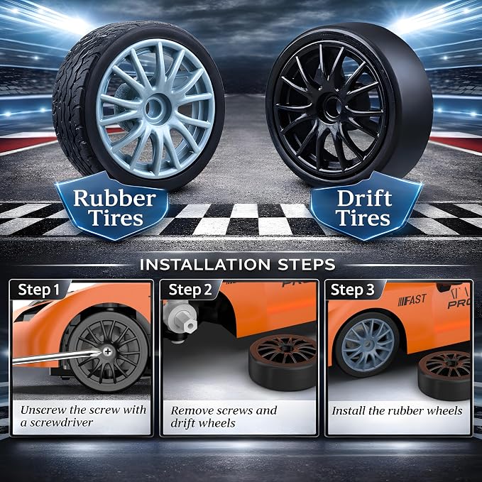 Remote Control Car RC Drift Car 2.4GHz 1:24 Scale 4WD 15KM/H High Speed Model Vehicle with LED Lights Drifting Tire Racing Sport Toy Car for Adults Boys Girls Kids Gift 2Pcs Rechargeable Batteries