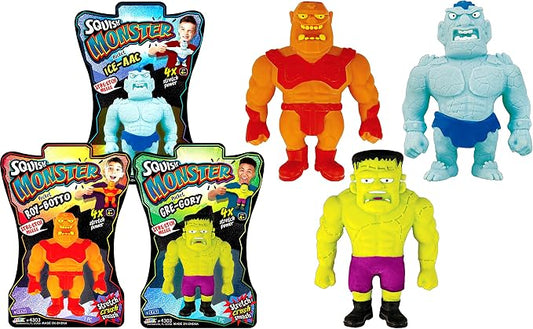JA-RU Stretchy Monster Toy 3.5" Tall (3 Monsters Assorted) Halloween Action Figures Squish Pull Fidget. Calming Stress Toy for Kid & Boy Party Favor 4303-3s