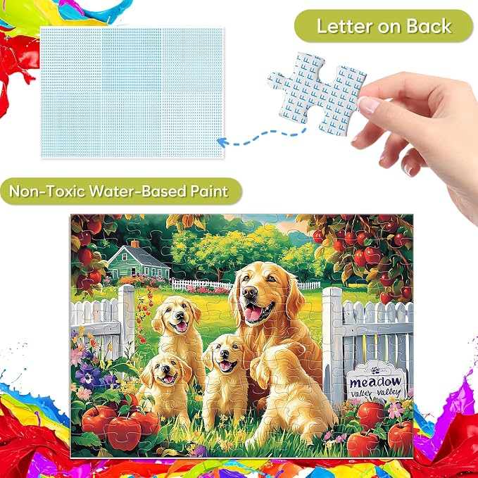 Jeacirio Puzzles for Kids Ages 4-6 6-8, 100 Piece Puzzles for Kids, Golden Retriever Dog Family Jigsaw Puzzle, Educational Puzzle Toys for Boys and Girls, Kids Puzzles Ages 5-8 8-10, 15 x 11 Inch
