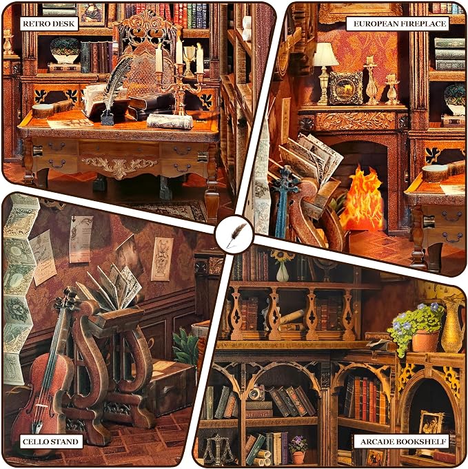 DIY Book Nook Kit for Adults and Teens,Retro Nostalgia Booknook DIY Miniature Dollhouse kit with LED Light,Mini 3D Wooden Jigsaw Bookend Decor,Gifts for Family Friends- Time Book House(SQ-47)