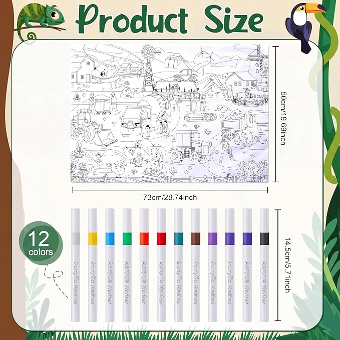Mindsoft Coloring Craft Coloring Pillowcase Pillowcase with 12 Pcs Markers Pens for Decoration Supplies Craft, 28.7 x 19.7 Inch (Construction)