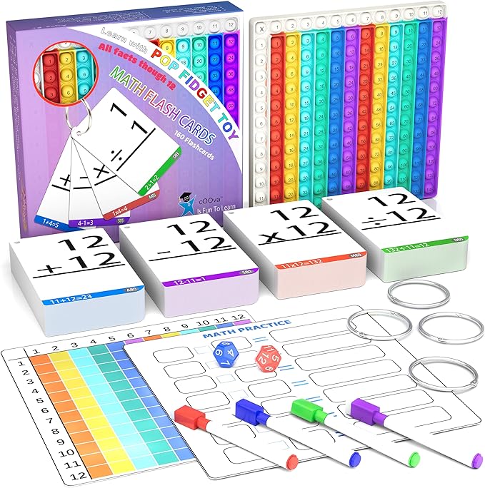 Math Games for Kids - Math Flash Cards - Interactive Practice Kit Pop It Practice with Addition, Subtraction, Multiplication & Division - Ideal for Learning and Skill Building - Ages 4-8