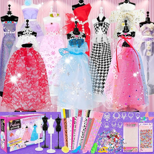 1000+ PCS Fashion Designer Kits for Girls, Sewing Kit for Kids with 4 Mannequins, DIY Doll Clothes Dress Making Kit, Arts and Crafts Sewing Kit Birthday Gifts for Teen Girls Age 6 7 8 9 10 11 12+
