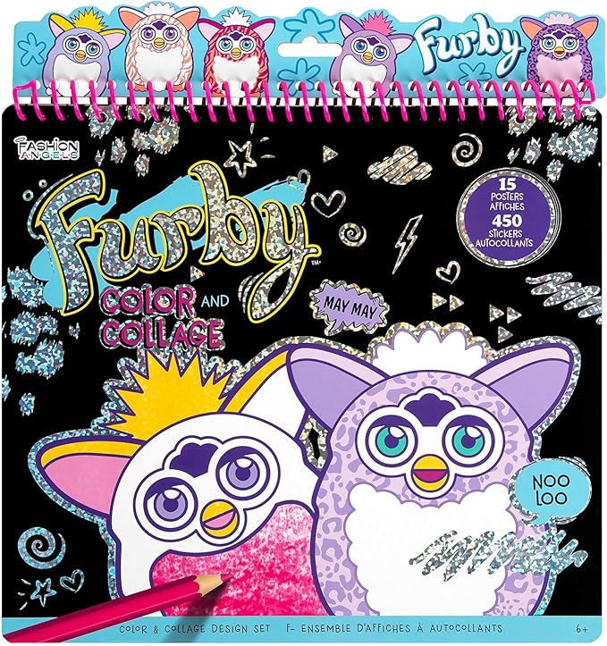 Fashion Angels Furby Color & Collage Portfolio, Includes 15 Posters & 4 Sticker Sheets with 450+ Stickers, Creative Coloring & Design Activity Kit for Kids
