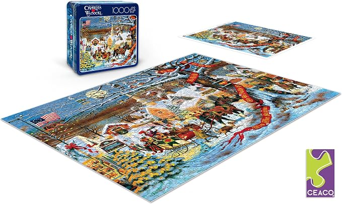 Buffalo Games - Small Town Christmas - Charles Wysocki - 1000 Piece Holiday Jigsaw Puzzle in Premium Collector’s Tin - Festive Challenge for Adults & Families - Finished Size 26.6 x 19